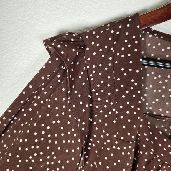 Savanna Jane Top Womens 2X Floral Embroidered Brown Polka Dot  Blouse - Picture 3 of 7
